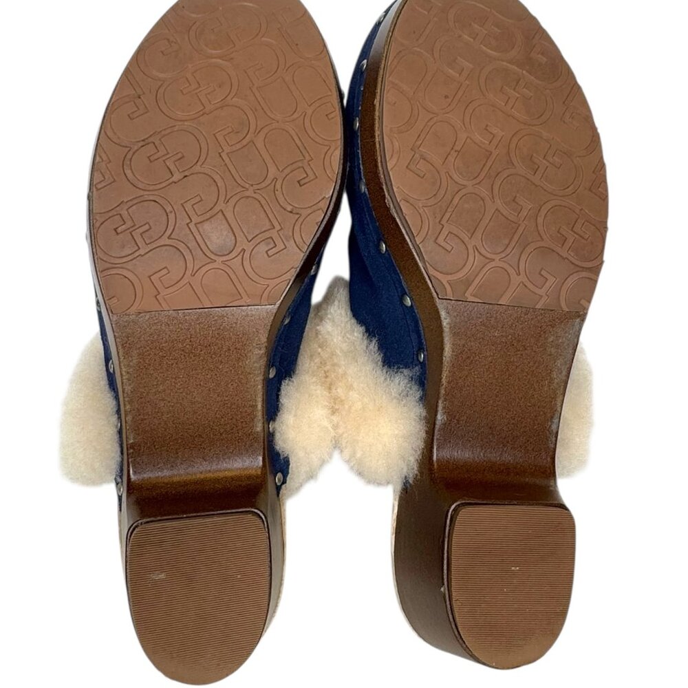 UGG Kalie Navy Blue Sherpa Lined Wooden Clogs Size US 6 - Picture 3 of 10